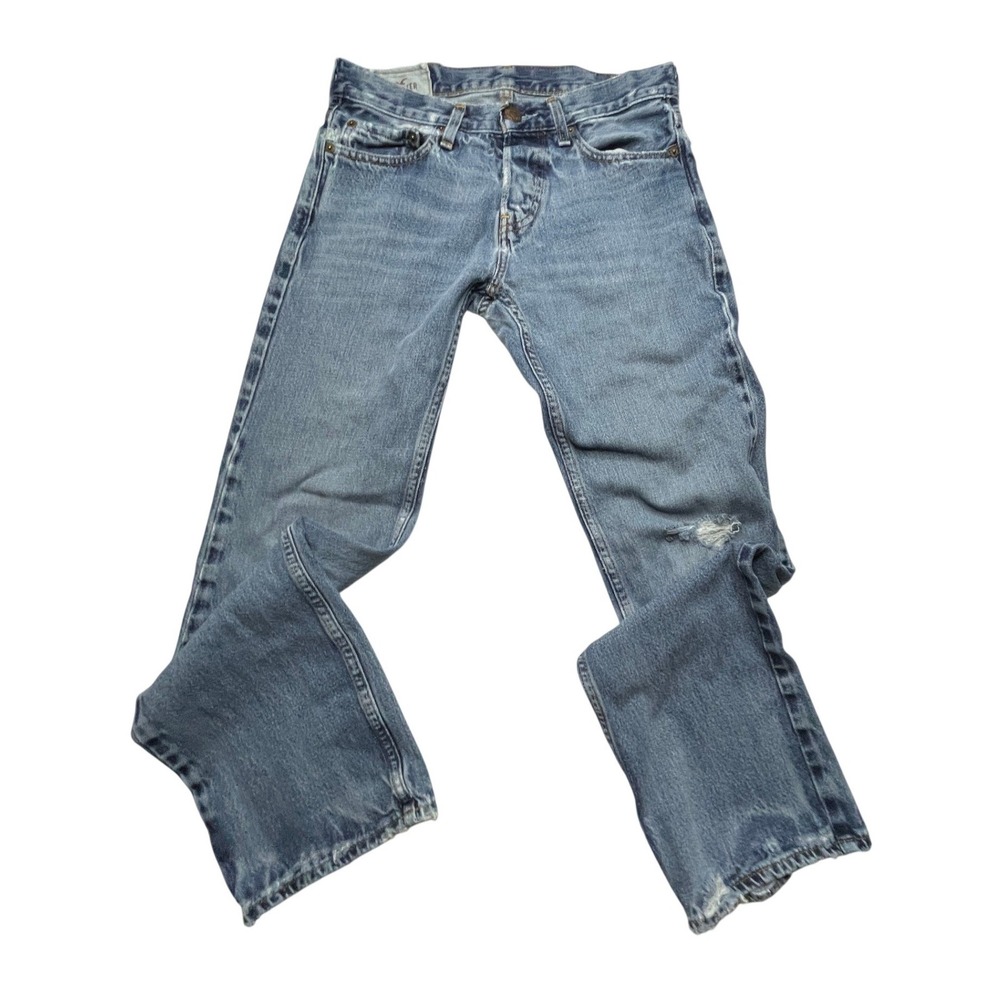 Hollister Jeans Mens 29x30 Blue The Hollister Boot Distressed Button Fly Denim